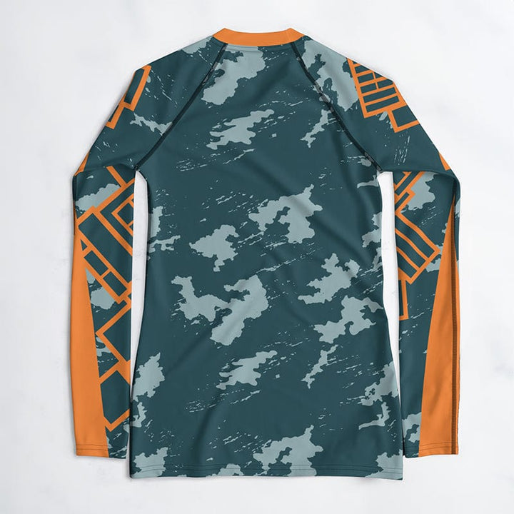 Rashguard Motif Urbain Gris et Orange - Femme Votre Rash Guard, Votre Mérite | Rashu