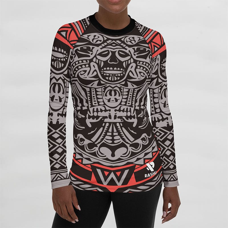 Rashguard Tribal Rouge et Noir - Femme Votre Rash Guard, Votre Mérite | Rashu